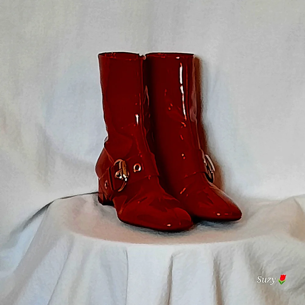 FRANCO SARTO Cherry Red Genuine Patent Leather Booties - Picture 4 of 6